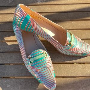 Vintage FENDI Leather teal/red, metallic striped Geometric/Zebra Size 7.5